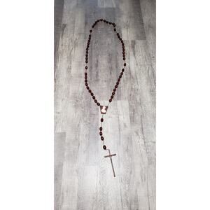 Vintage‎ Huge Wall Rosary Coated Wooden Beads Catholic Prayer Cross Crusifix